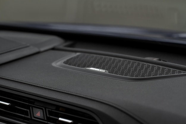 Close up speaker on car door. Sound speaker in a modern car.