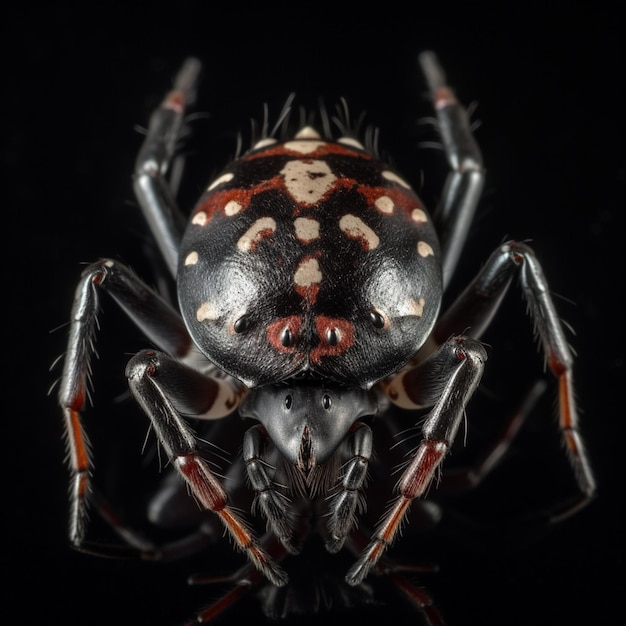 A close up of a spider with a black background generative ai