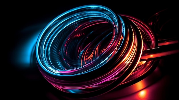 A close up of a spiral of colorful lights