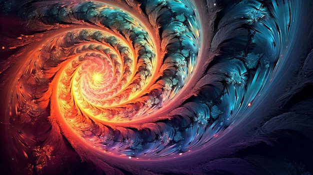 a close up of a spiral design with a bright orange and blue center generative ai