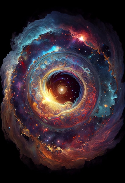 a close up of a spiral galaxy with a black hole in the center generative ai