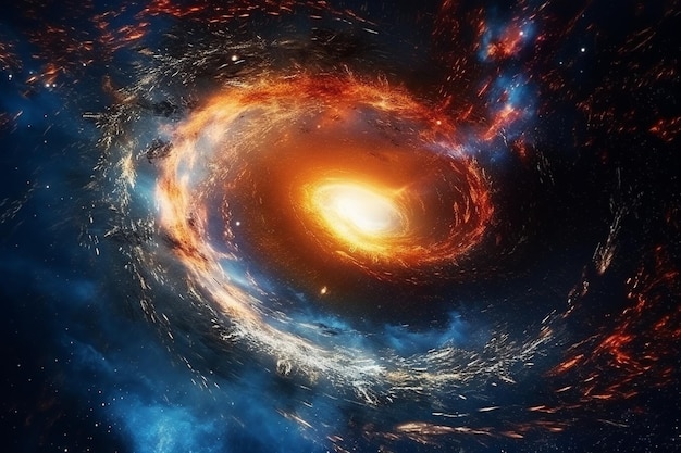 A close up of a spiral galaxy with a bright light in the center generative ai