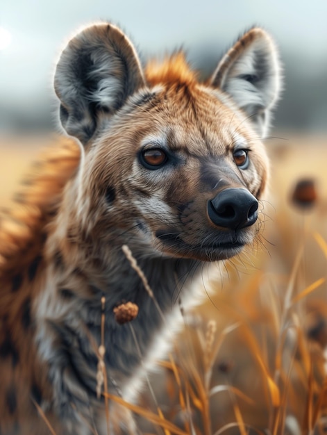 Photo close up of spotted hyena crocuta crocuta african predator in grassland