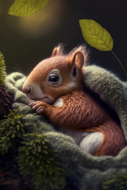 Close up of a squirrel in a blanket generative ai