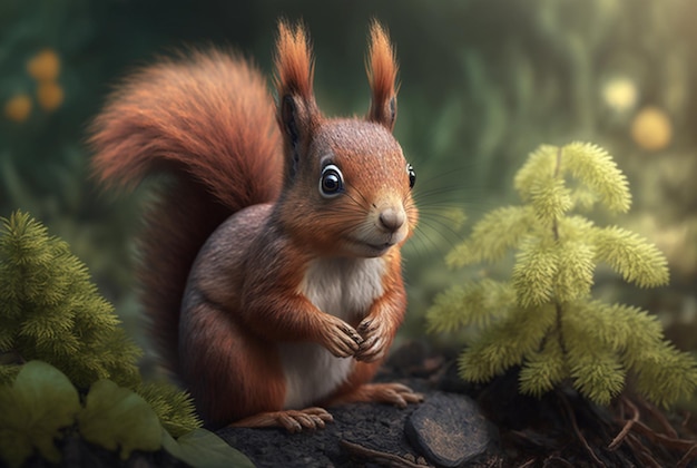 Close up of a squirrel in nature generative ai