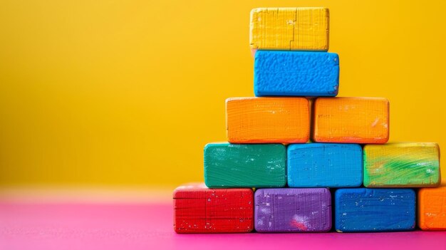 Photo a close up of a stack of colorful blocks on top of each other ai