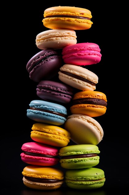 a close up of a stack of macarons with different colors generative ai