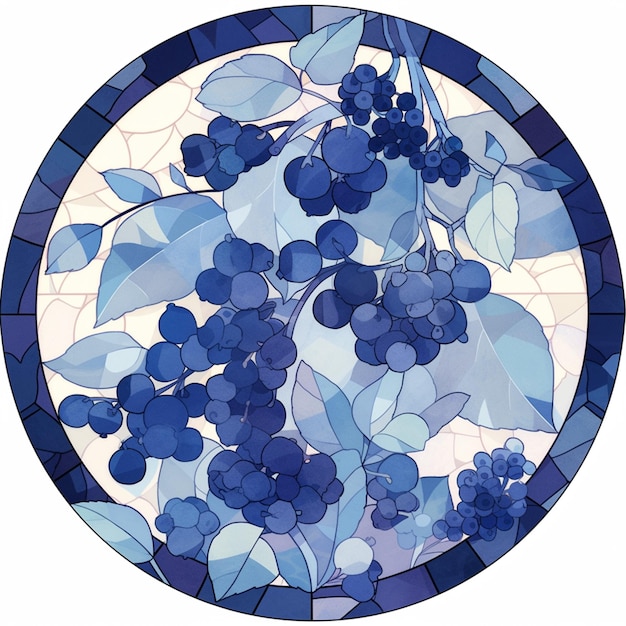 a close up of a stained glass picture of a bunch of berries generative ai