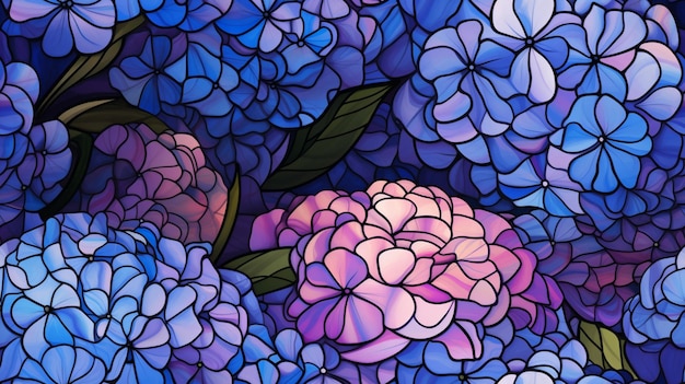 a close up of a stained glass window with a bunch of flowers generative ai