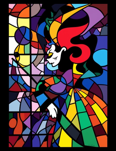 a close up of a stained glass window with a cat generative ai