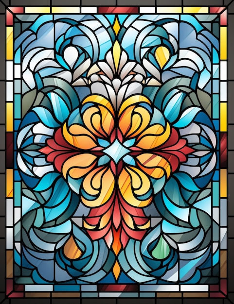 A close up of a stained glass window with a flower generative ai