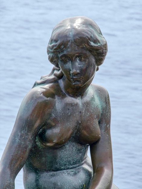 Photo close-up of statue against lake