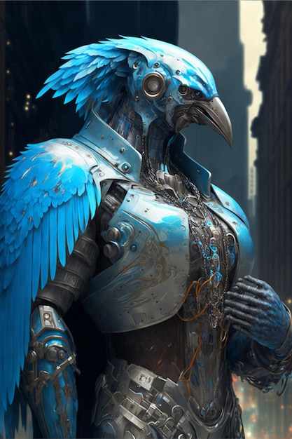 Close up of a statue of a bird on a city street generative ai