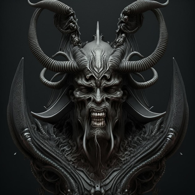 A close up of a statue of a demon with horns generative ai