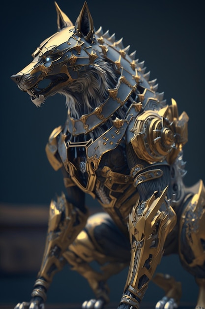 Close up of statue dog with helmet generative ai