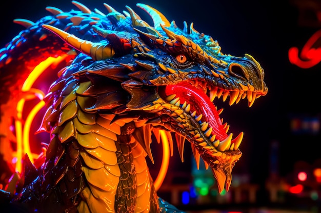 Close up of statue of dragon with its mouth wide open Generative AI