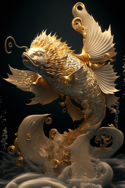 Close up of a statue of a fish on a wave generative ai