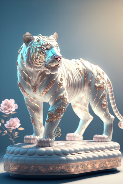 Photo close up of a statue of a tiger generative ai