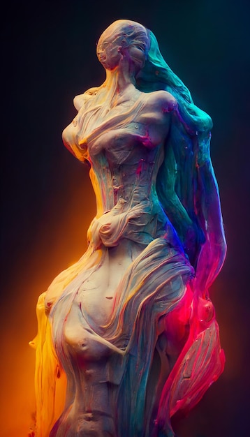 A close up of statue woman with colorful dress generative ai