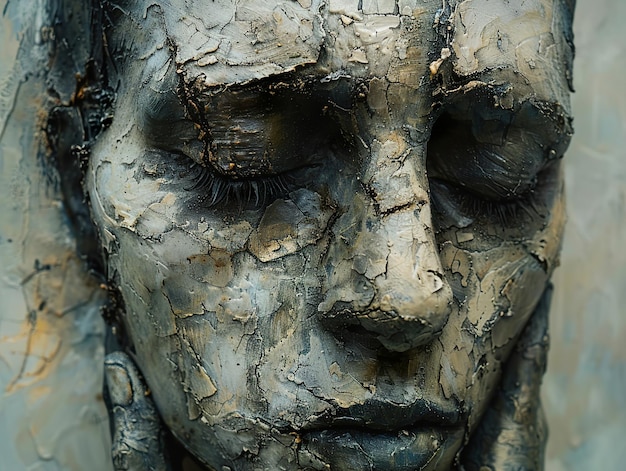 a close up of a statue of a woman with a teardrop on its face