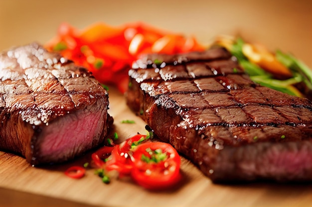 A close up of a steak on a cutting board generative AI