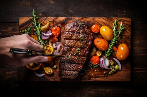 A close up of steaks cooking on a bbq grill with blazing fire flame at a Summer Barbeque