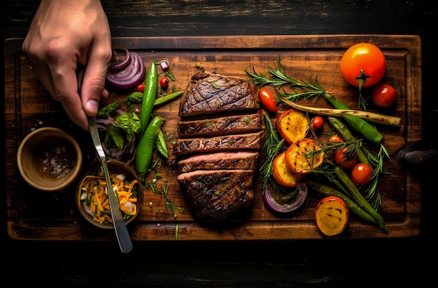 A close up of steaks cooking on a bbq grill with blazing fire flame at a Summer Barbeque