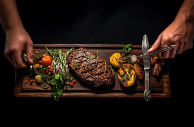 A close up of steaks cooking on a bbq grill with blazing fire flame at a Summer Barbeque