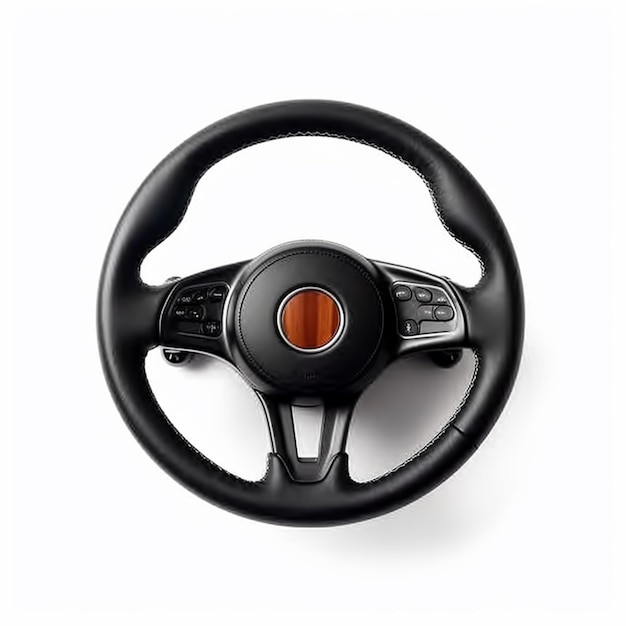 A close up of a steering wheel on a white surface generative ai