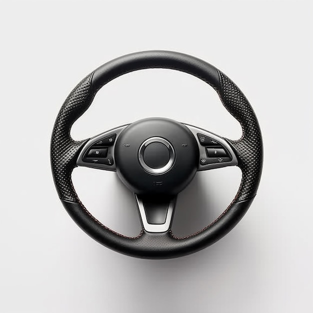 A close up of a steering wheel on a white surface generative ai