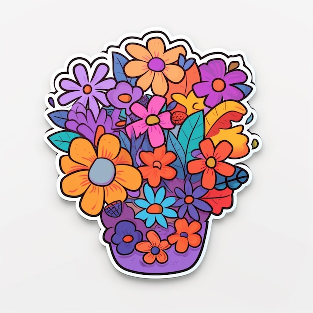 a close up of a sticker of a vase of flowers generative ai