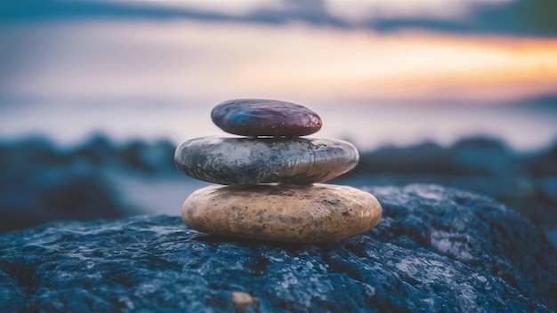 Close up stone background with blurred sky on the horizon