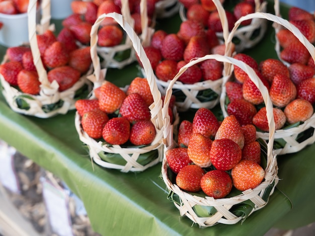 Close up of strawberry on the basket