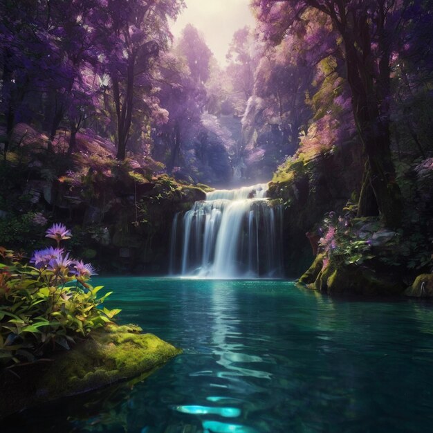 A close up of a stream running through a lush green forest