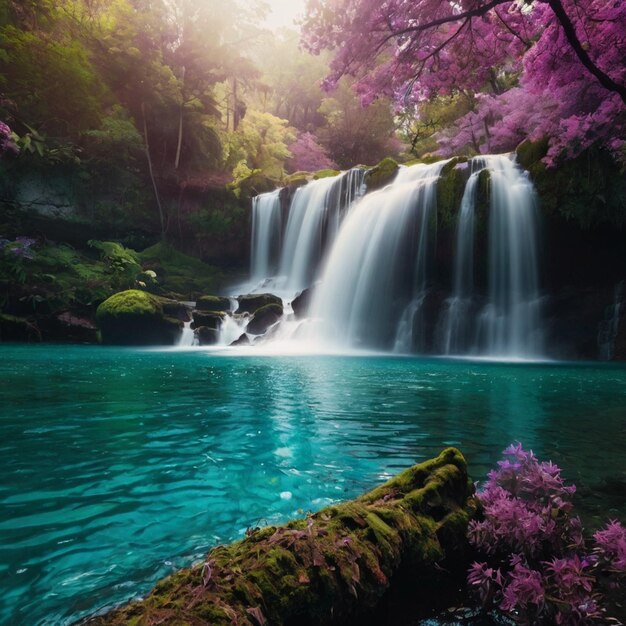 A close up of a stream running through a lush green forest