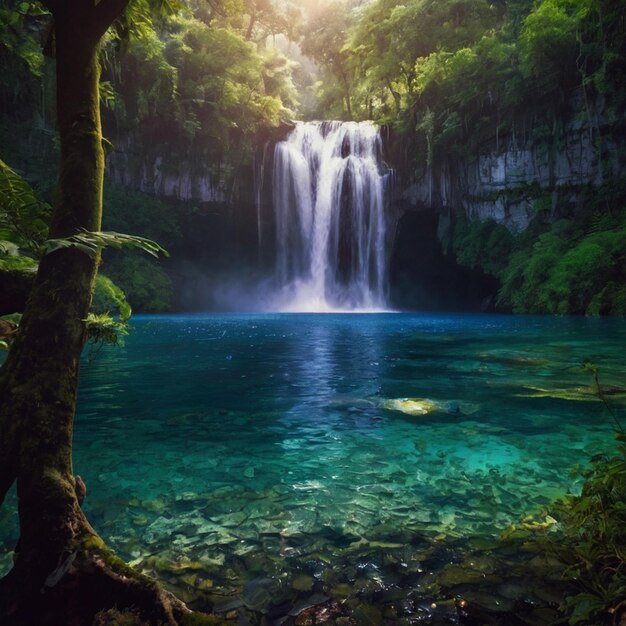 A close up of a stream running through a lush green forest