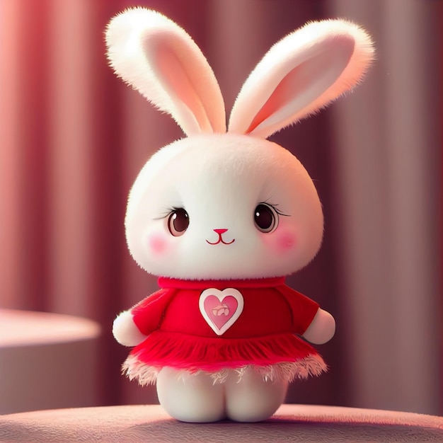 Close up of a stuffed rabbit wearing a red dress generative ai