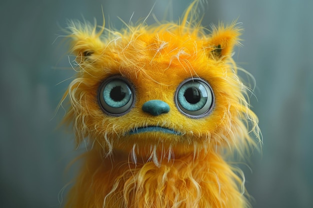 Close Up of Stuffed Yellow Monster With Big Eyes