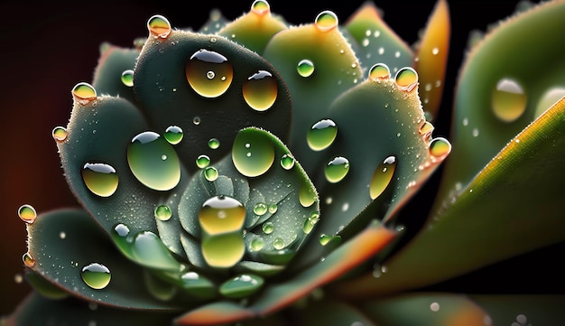 A close up of a succulent with water droplets on it