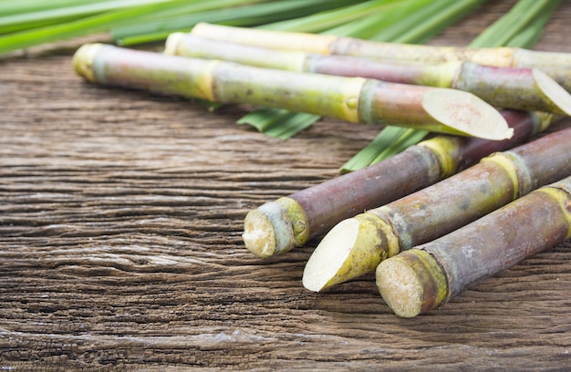 Close up sugarcane on wood background