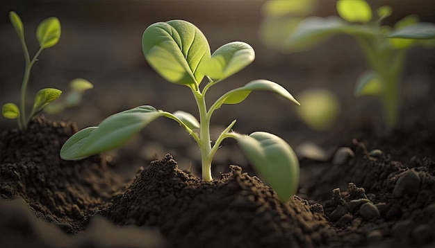 A close up of sunflower sprout with blurred background.