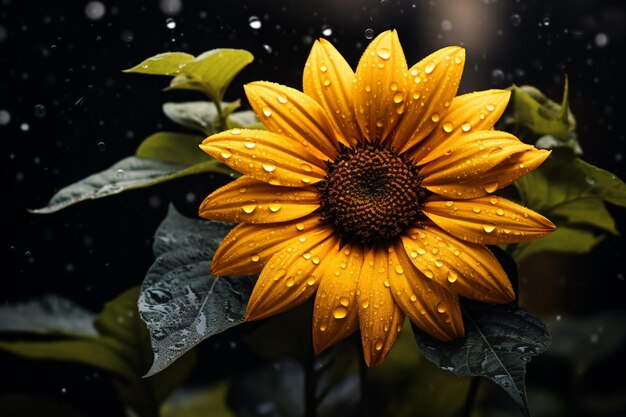 a close up of a sunflower with a dark background