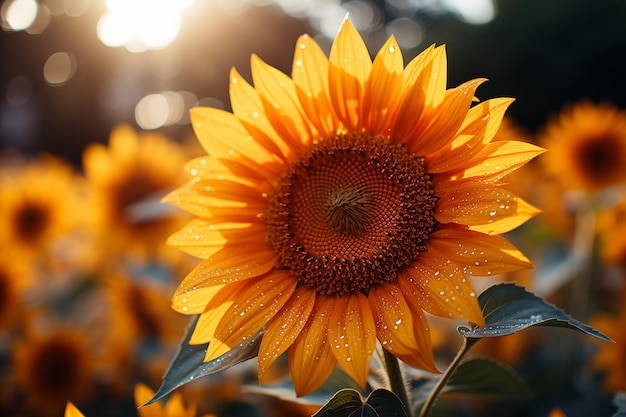 Close up of a sunflower with a vintage film grain effect