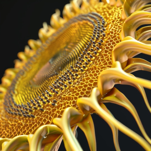 Photo a close up of a sunflower with a yellow center and brown and black petals