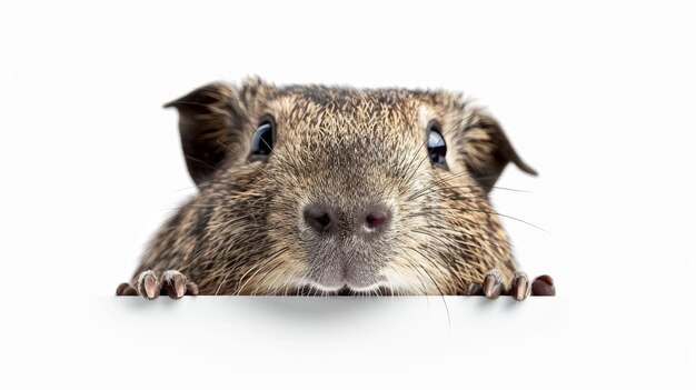 Close up of Surprised Guinea Pig on White Surface