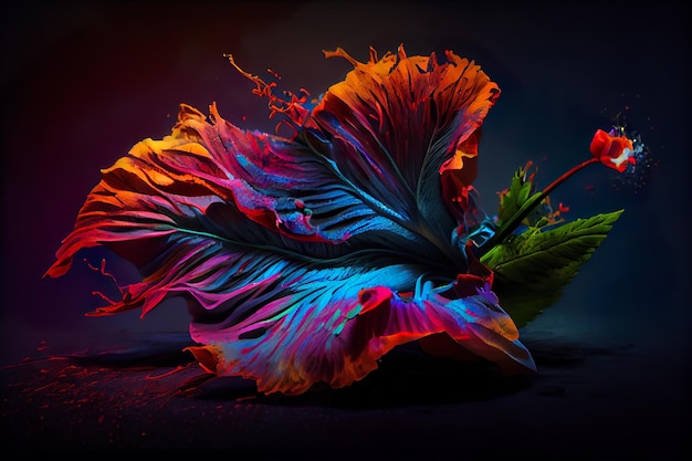 Close-up of a surrealistic neon hibiscus flower, reverberating light, vivid colours,hibiscus flower