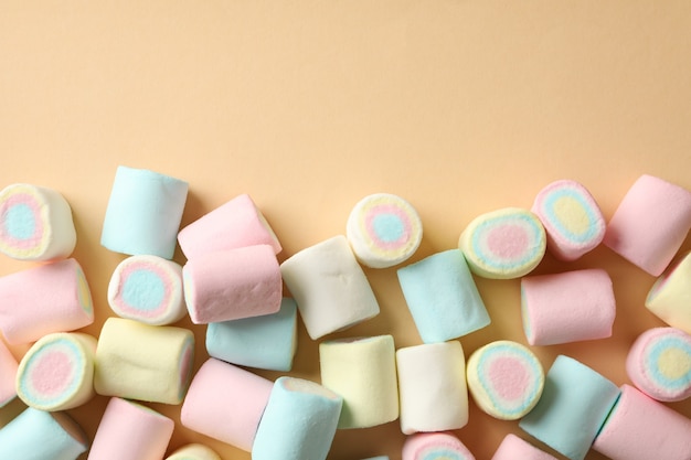 Close up on sweet marshmallow pile isolated