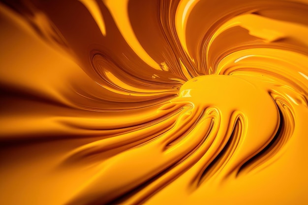 A close up of a swirl of orange paint with a black background.