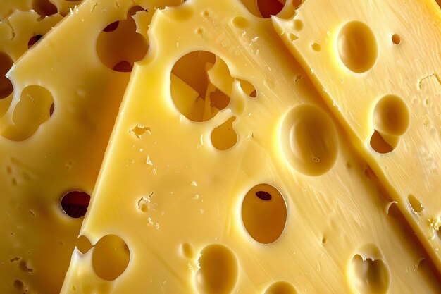 Close up of swiss cheese showing holes and texture