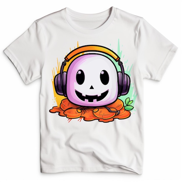 a close up of a t shirt with a cartoon character wearing headphones generative ai